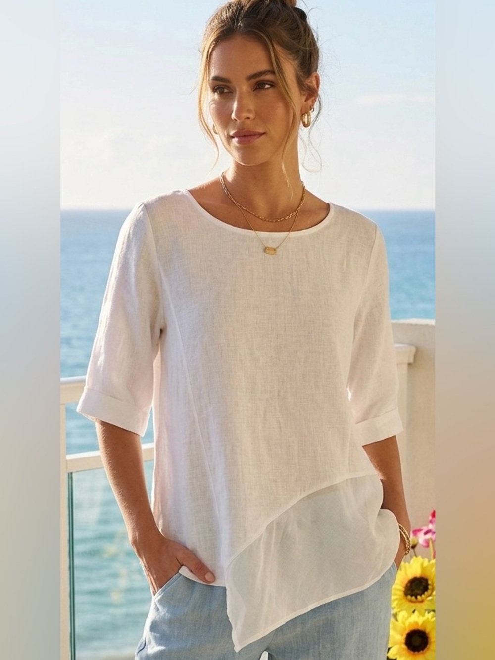 FREE MY HUMANITY chic White linen blouse